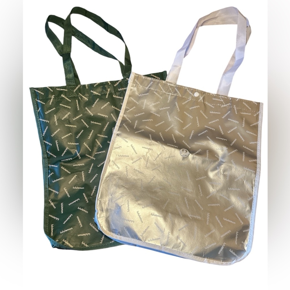 Lululemon Large Reusable Tote Bag Set of 2 Green and Silver - Picture 8 of 8